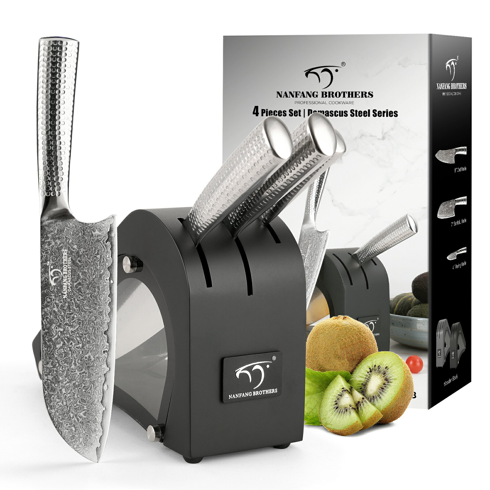 Nanfang Brothers 包丁セット VG10ゴールド ダマスカス鋼 67層 ナイフ3本【三徳包丁/グルメナイフ】ブ..
