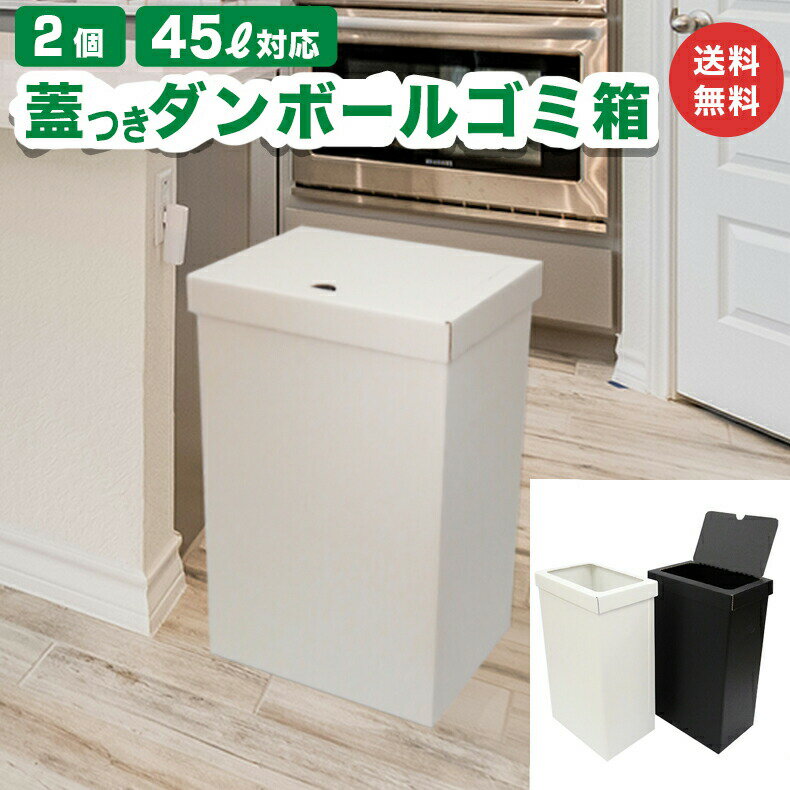 蓋つきゴミ箱 2個セット ダンボール ゴミ箱 45L 45リットル ゴミばこ ごみ箱 ごみばこ ダストボックス インテリア 頑丈 おしゃれ かわいい スリム 分別 家庭 子供部屋 キッチン 屋外 屋内 段ボールゴミ箱 ダンボール箱 段ボール箱 45l 白 黒