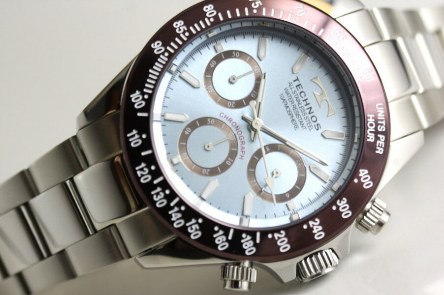 TECHNOS テクノス 10気圧防水 アイスブルー デイトナ クロノグラフ クォーツ腕時計 メンズウォッチ 男性用腕時計