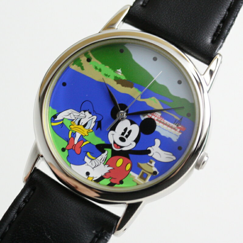 【中古】Mickey Mouse ミッキーマウス＆ドナルドダック 広島県福山市ディズニーストア限定モデル 文字盤に瀬戸内海の海が描かれています 男女兼用腕時計