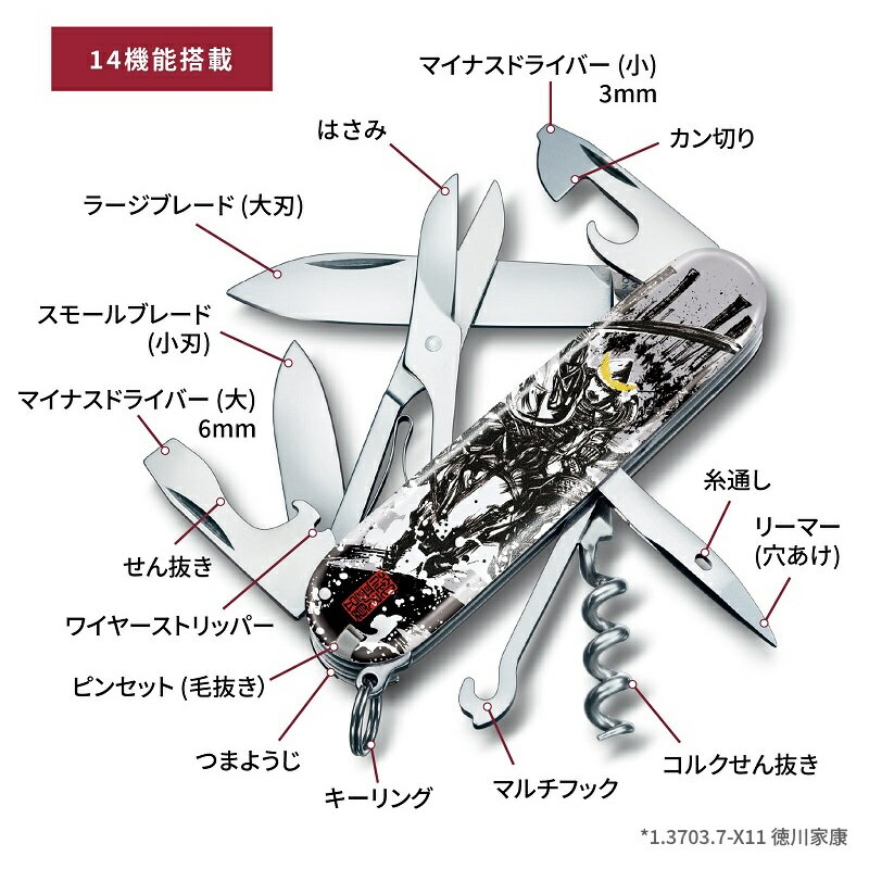 スイス製 VICTORINOX ビクトリノックス 真田幸村 戦国墨絵クライマー マルチツール 正規代理店商品 スイスマルチツール 万能ナイフ ナイフ アウトドア キャンプ 十徳ナイフ 戦国 137037-X1 墨絵師 御歌頭(OKAZU)デザイン 3