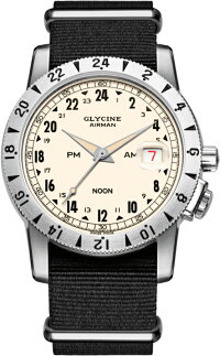 限定1000本の24時間表示!スイス製GLYCINE【グリシン】AirmanVintage【エアマン・ビンテージ】Noon自動巻き腕時計/ミリタリーウォッチ/腕時計/アメリカ空軍パイロット/グライシン/エアマンPM/AM