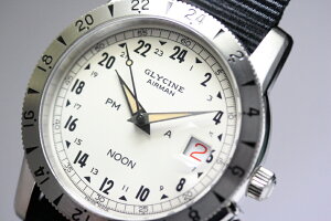 限定1000本の24時間表示!スイス製GLYCINE【グリシン】AirmanVintage【エアマン・ビンテージ】Noon自動巻き腕時計/ミリタリーウォッチ/腕時計/アメリカ空軍パイロット/グライシン/エアマンPM/AM