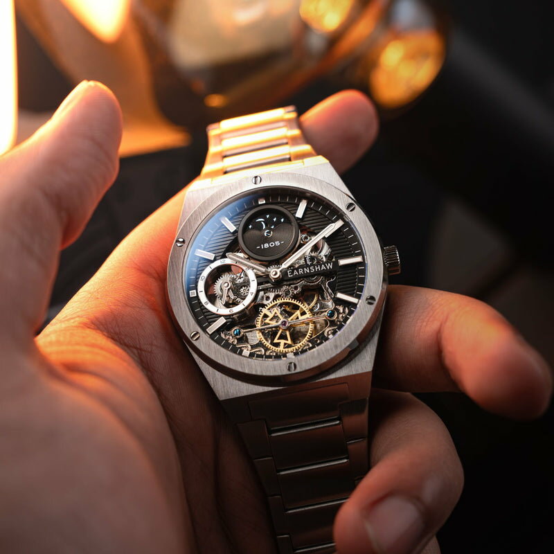 EARNSHAW アーンショウ スケルトン自動巻腕時計 デュアルタイム メンズウォッチ デイ＆ナイト ラグスポ ラグジュアリースポーツ