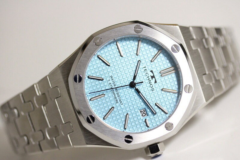 TECHNOS テクノス 5気圧防水 ロイヤルオーク クォーツ腕時計 メンズウォッチ 男性用腕時計 T9C07SI アイスブルー