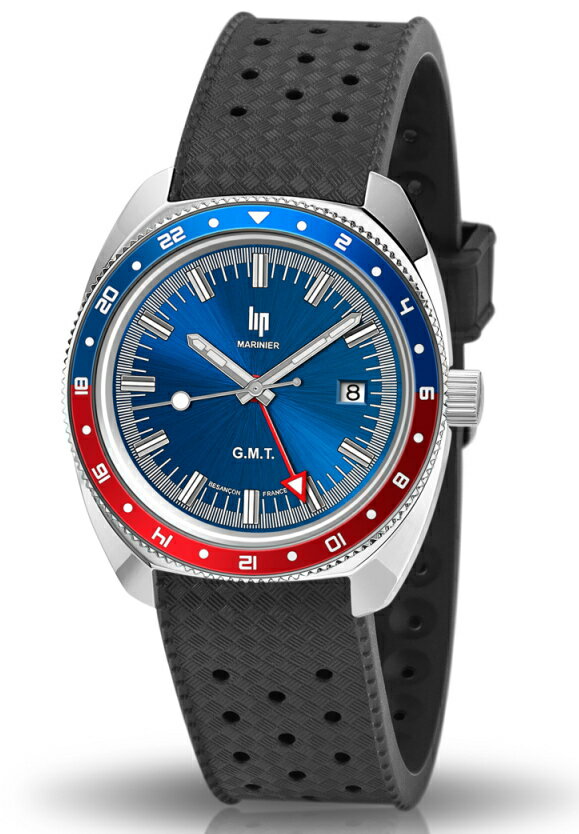 リップ フランスのLIP リップ MARINIER マリーン GMT搭載腕時計 ペプシカラー ダイバーズデザインウォッチ 送料無料 マリニエ 200m防水 ヴィンテージデザイン レトロダイバーズ