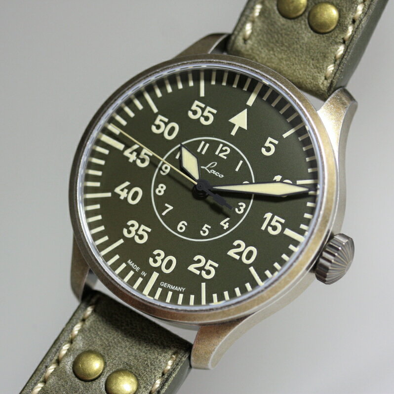 Laco ラコ 世界限定250本のみ！ドイツ空軍採用 自動巻き腕時計 AACHEN42Olive アーヘン42オリーブ ミリタリーウォッチ 腕時計 正規代理店商品 ヴィンテージ仕上げ ブロンズ風仕上げ