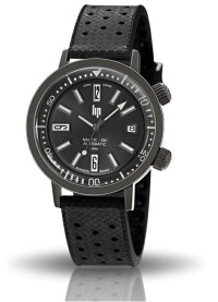 1967年の復刻!フランスのLIP【リップ】NAUTIC-SKI【ノーティックスキー】自動巻き腕時計/200m防水/オールブラック/ブラックアウト