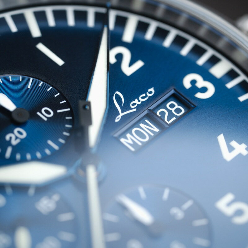ドイツ空軍採用のLaco ラコ 自動巻きクロノグラフ腕時計 Kiel.2 Blau キール2 ブラウ ミリタリーウォッチ 正規代理店商品 862186