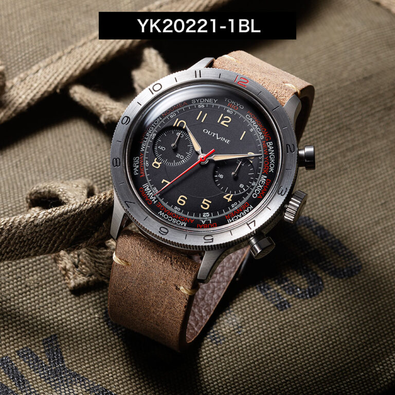 OUTLINE アウトライン パイロットクロノ 20th リミテッド クォーツ腕時計 メンズウォッチ 男性用腕時計 ビンテージ・デザイン クロノグラフ