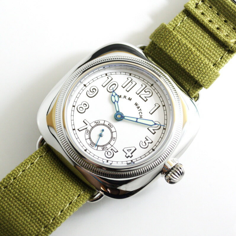 M.R.M WATCH 1930年代の復刻 CUSHION WATCH クッションウォッチ ヴィンテージ 12時間表示のクォーツ腕時計 スモールセコンド モントルロロイ CU-WH-02 M.R.M.W.