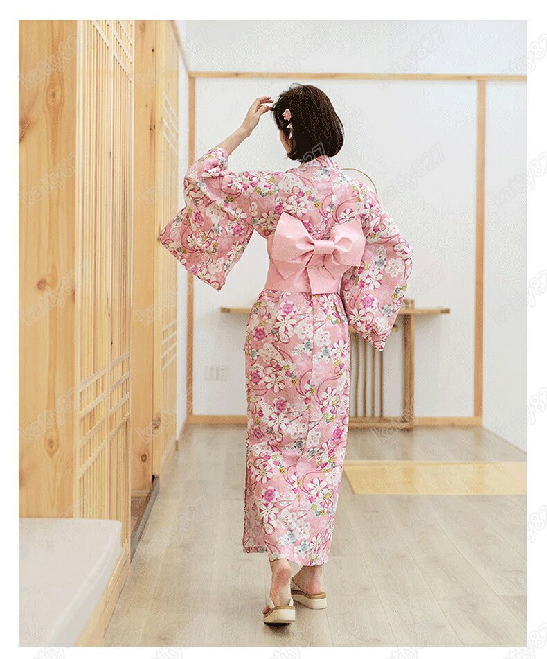 katty827の【ポイント5倍 時間限定】浴衣 浴衣セット 浴衣 帯 着付け 小物 着付小物 レディース フリー F コーディネート おまかせ 女性 ゆかた ユカタ 兵児帯 着物 婦人 浴衣 可愛い おしゃれ 優しい ピンク 花 撮影 cosplay 10代 20代 30代 40代｜アングル3
