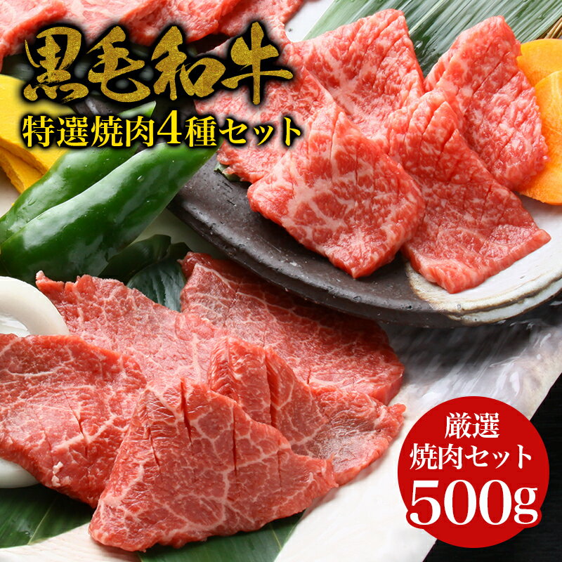 肉セット 【焼肉4種の盛合わせ】黒毛和牛 ・特選焼肉 4種セット 500g・ 上ロース　上カルビ　カルビ　モモ 和牛 高級肉 お肉 お取り寄せ 焼肉セット BBQ お取り寄せグルメ 牛肉 美味しいもの ごちそう 誕生日 ギフト お祝い 内祝い お中元 お歳暮