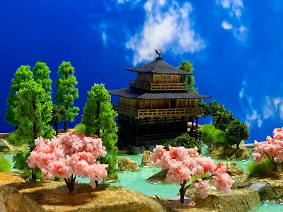 [完成品］ 鹿苑寺 金閣寺 ケース付き　ミニ24サイズ　日本の寺　世界遺産　神社・お寺　ジオラマ　模型　プラモデル