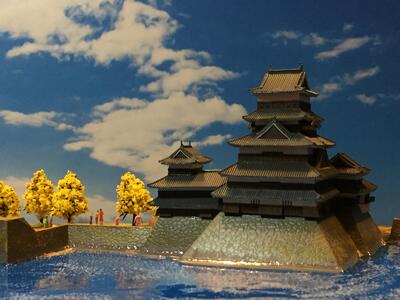 ［完成品］松本城（長野県松本市北深志）天守群1/350　ライトアップ　B4サイズ　国...