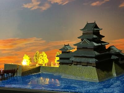 ［完成品］松本城（長野県松本市北深志）天守群1/350　ライトアップ　B4サイズ　国...