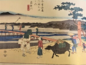 [ジオラマ完成品］広重・英泉　木曽街道(中仙道)六拾九次　66　愛知川　(滋賀県愛知郡愛知川町)　ケース付き　ミニ18サイズ　浮世絵　ジオラマ