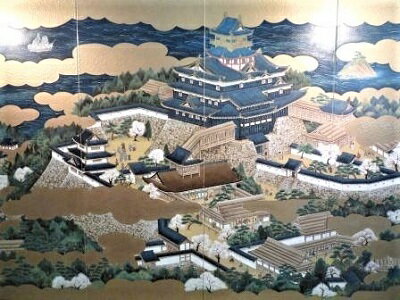 [完成品]　屏風絵　安土城　ケース付き　ミニサイズ　織田信長（滋賀県安土町豊浦）　日本の城　お城　ジオラマ　模型　プラモデル　城郭模型　屏風画　合戦図屏風