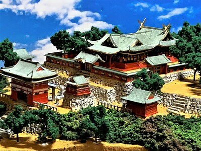 お城のジオラマ鍬匠甲冑屋の[完成品］ 久能山東照宮　本殿・桜門 　ケース付き　ミニ24サイズ　建物　ジオラマ　模型　プラモデル　 日本の伝統美｜アングル2