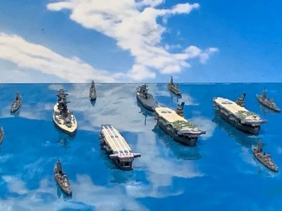 [完成品]　日本海軍　あ号作戦　マリアナ沖海戦　小沢乙艦隊　1/3000 集める軍艦シリーズ　ジオラマ模型　プラモデル　フジミ模型　コレクションケース付き