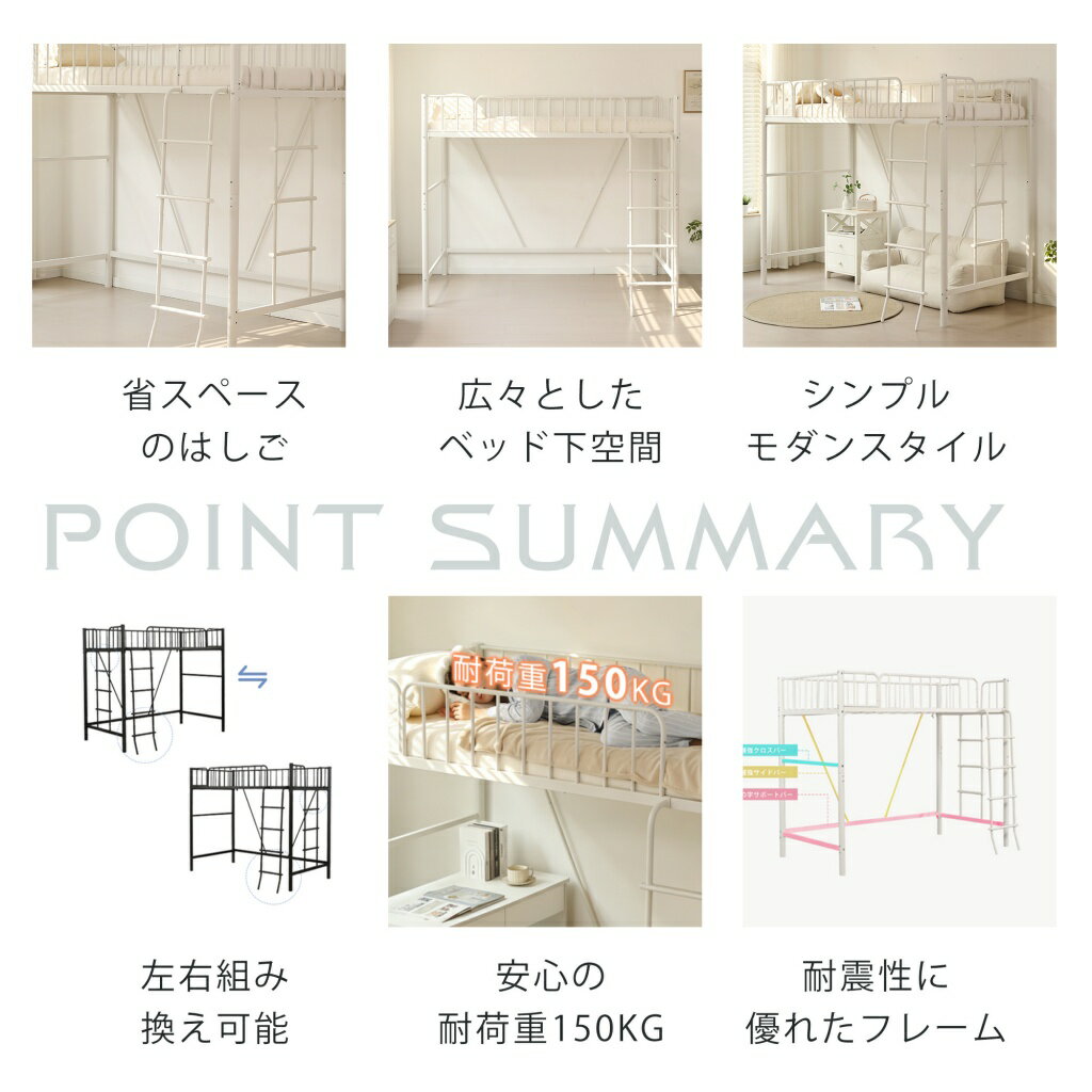 【1 年保証★★6/30 23:59まで★まとめ買いで最大20%OFF】ロフトベッド パイプベッド ...
