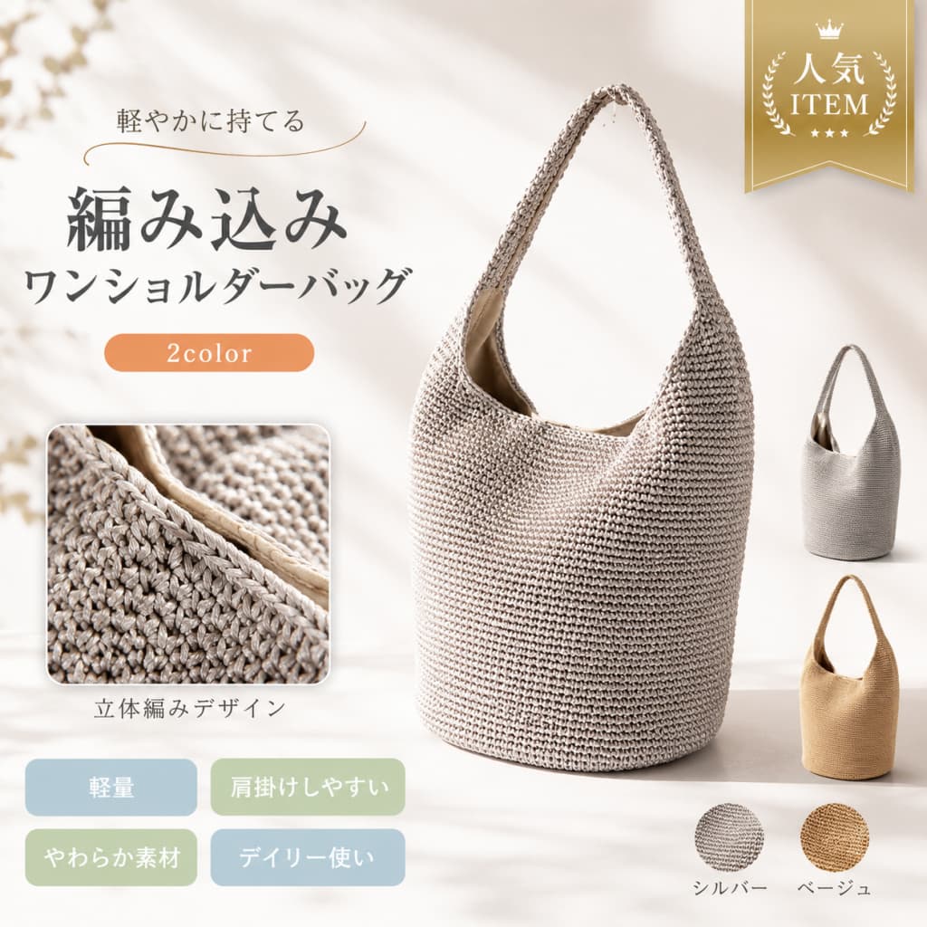 【6月限定★最大1,500円OFF＆10%OFFクーポン配布中】かごバッグ レディース トートバッグ メタリックコード編み 肩掛け バケツ型 大容量 編みバッグ バスケットバッグ 夏バッグ シルバー ゴールド カジュアル おしゃれ