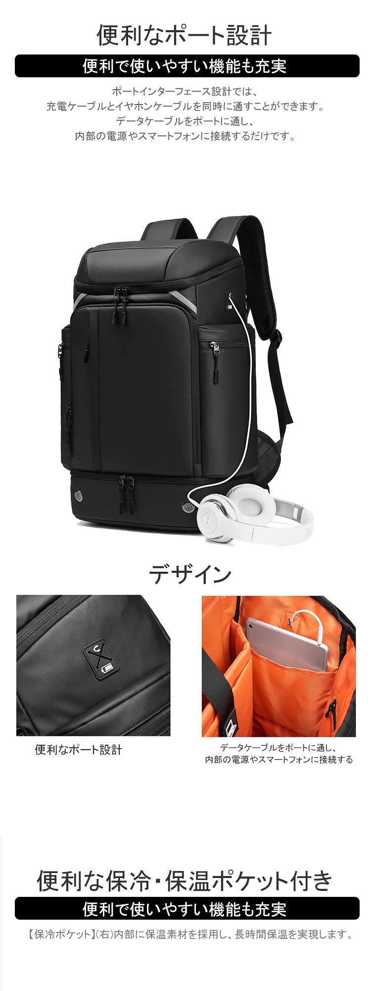 大容量リュック メンズ 45L リュックサック パソコン収納バックパック 旅行用バックパック 通学リュック 大容量 防災避難 撥水仕様 機内持ち込み 防犯 軽量旅行用 通勤 ビジネスリュック 出張旅行バッグ アウトドア用リュック 帰省用 バックパック katyouhugetu-10144809 毎日の雑貨屋さん サンプル画像3