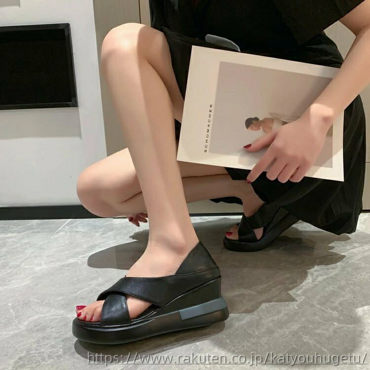 【送料無料】踏める 2way クロス ヒール 5cm オープントゥ ウェッジソール レディース 厚底サンダル