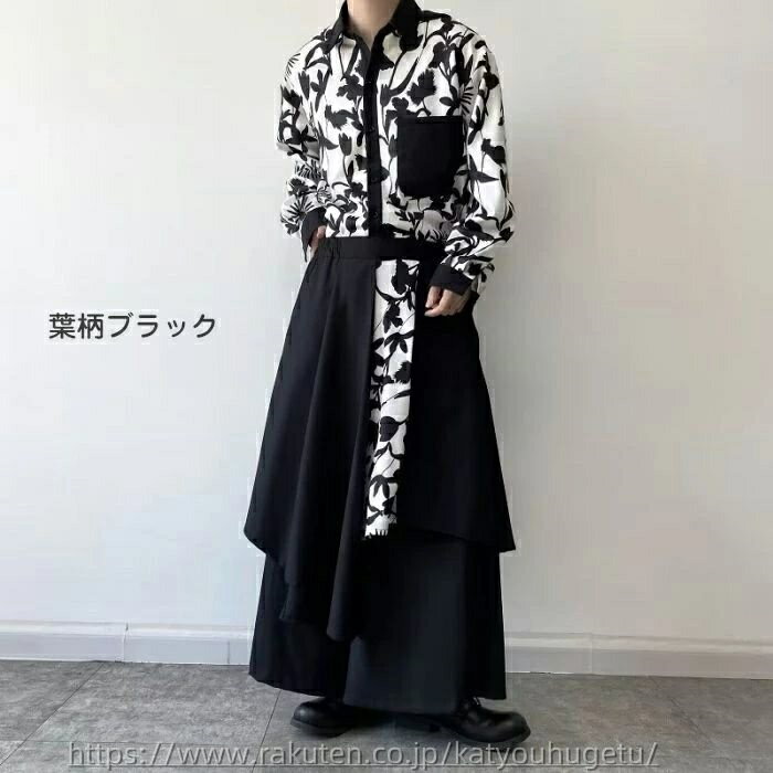 【送料無料】オーバーサイズ ワイドシルエト ルーズパンツ ビッグシルエット スカーチョ ワイドレッグパンツ モノクロフラワー ワイドパンツ