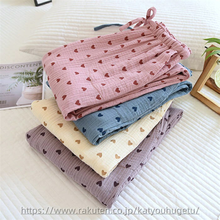 【送料無料】寝間着 部屋着 単品 ロングパンツ 2重ガーゼ ダブルガーゼ パジャマ ガーゼ 秋 春 レディース 綿100% ルームウェア パンツ