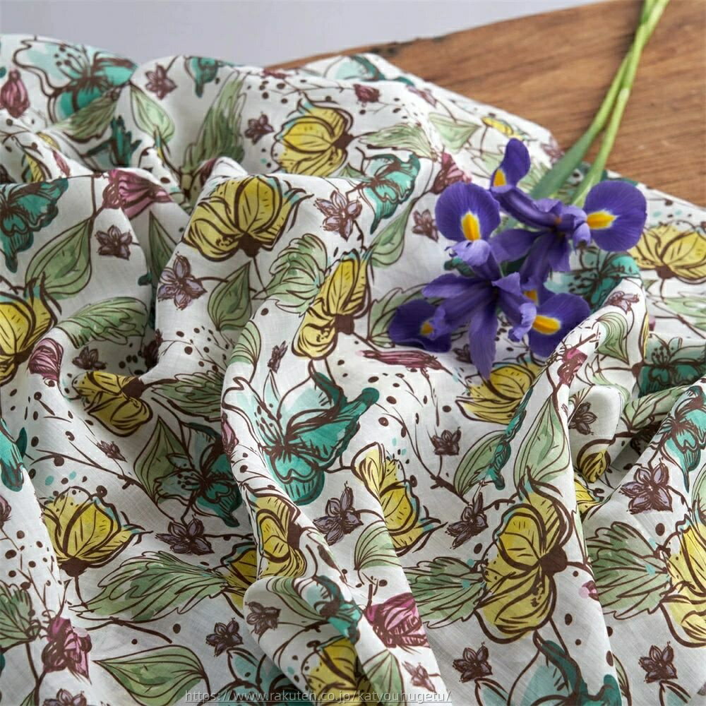 【時間限定10%OFFク一ポン】送料無料 135cm幅 90cm単位 苧麻 生地 布 布地 からむし デジタルプリント ..