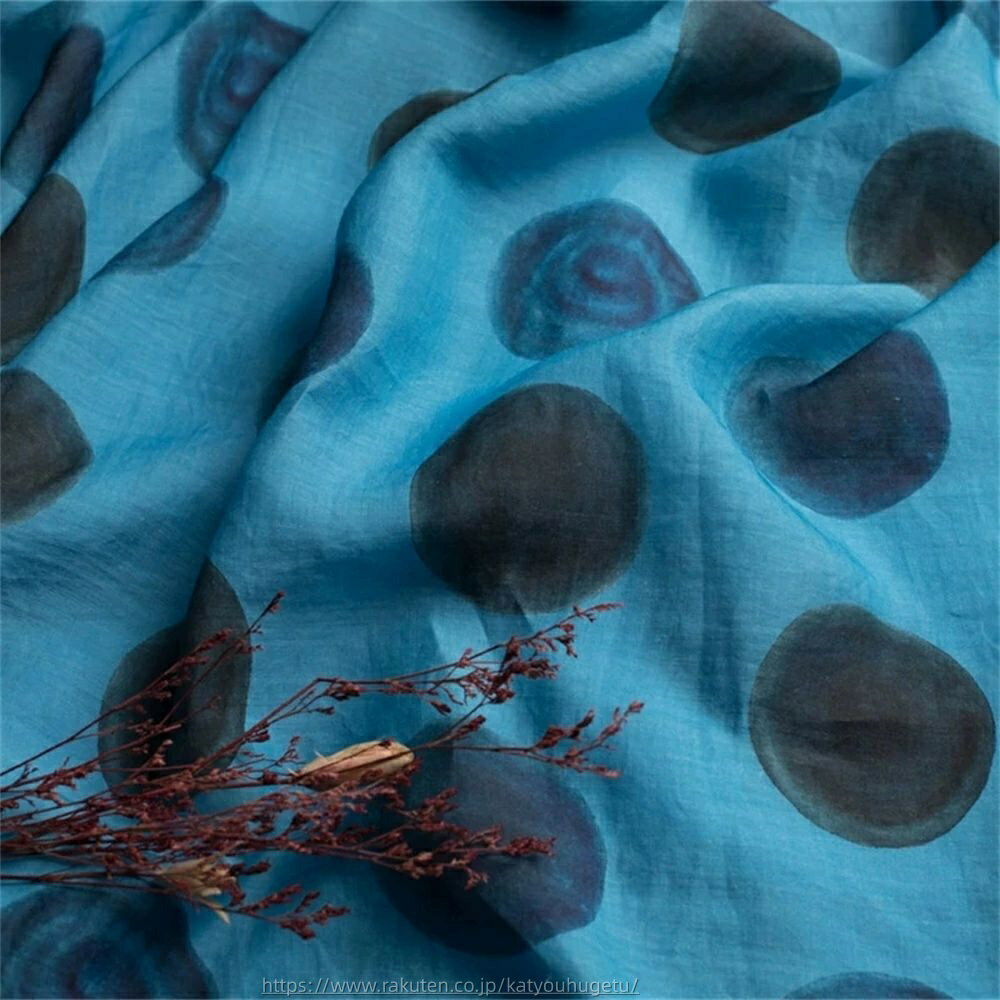 【時間限定10%OFFク一ポン】送料無料 137cm幅 90cm単位 苧麻 生地 布 布地 からむし デジタルプリント きじ ぬの 手作り生地 服地 裁縫 DIY用生地 手芸用 ハンドメイド向け ブルー ドット 楽天海外通販