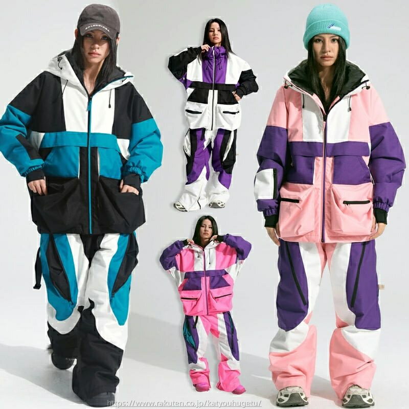 【時間限定10%OFFク一ポン】送料無料 スノーボードウェア 上下セット ジャケット+ロングパンツ セットアップ レディース スキーウェア メンズ スノボウェア アウター ウィンドブレーカー機能 長ズボン ボトムス 切り替え 配色 撥水 防風 防寒 保温 スノボ スキー ユニセック
