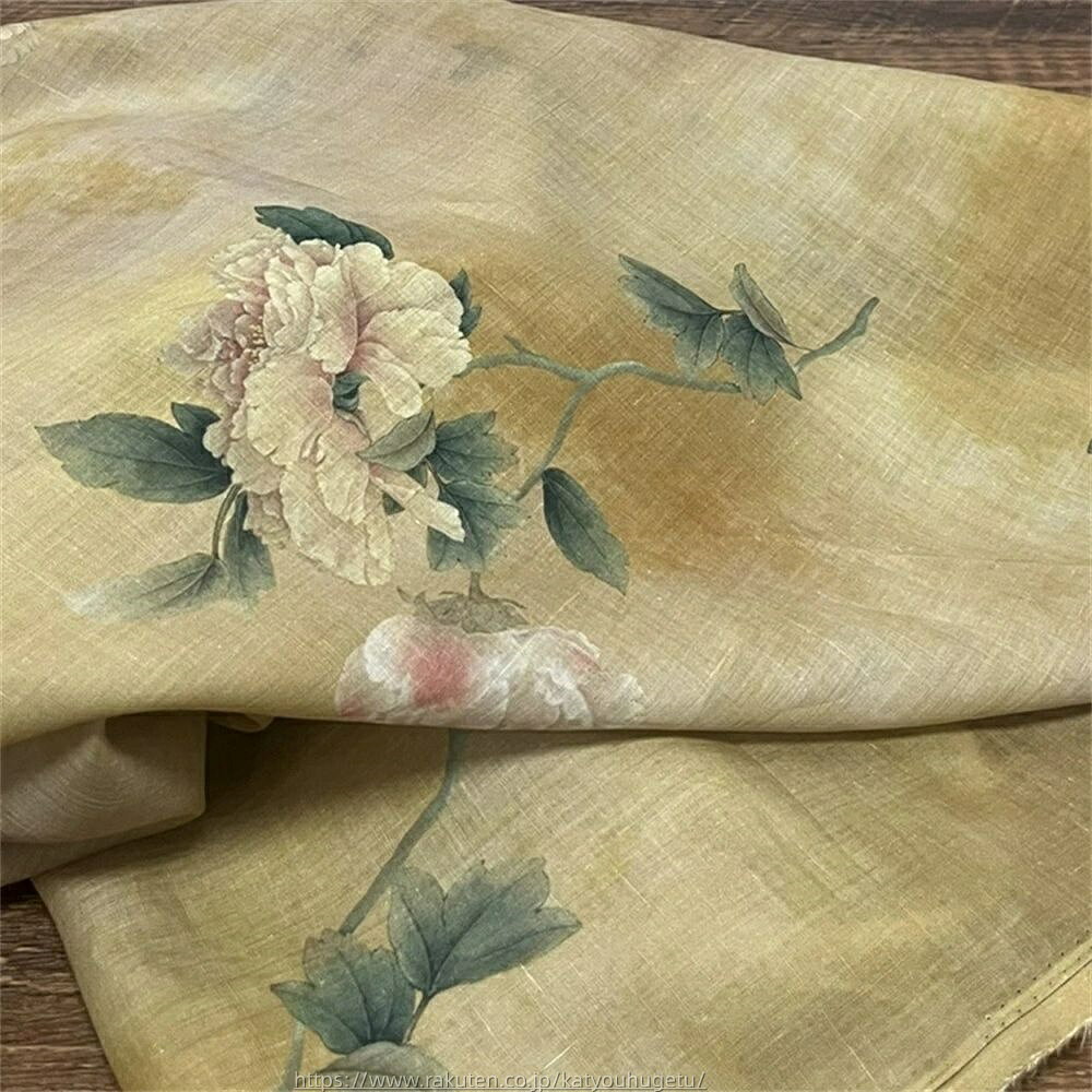 【時間限定10%OFFク一ポン】送料無料 135cm幅 90cm単位 生地 布 布地 きじ ぬの 手作り生地 服地 裁縫 DIY用生地 手芸用 ハンドメイド向け からむし 苧麻 プリント 花柄 牡丹花 ピンク ベージュ 楽天海外通販