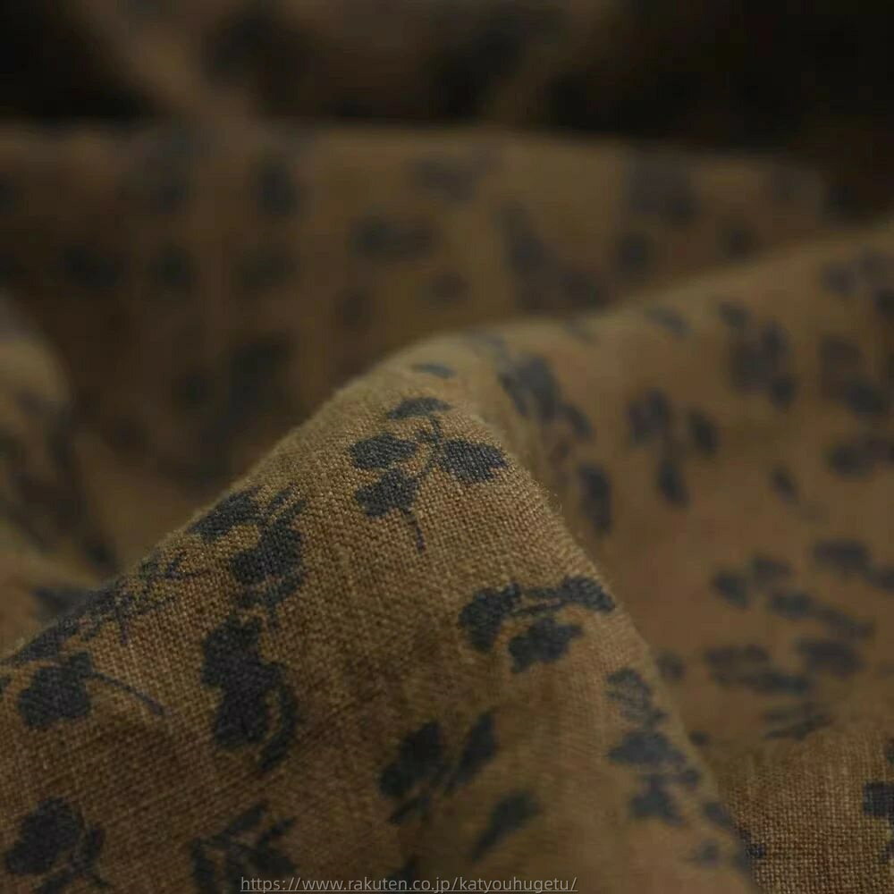 【時間限定10%OFFク一ポン】送料無料 130cm幅 90cm単位 生地 布 布地 リネン生地 きじ ぬの 手作り生地 裁縫 DIY用生地 手芸用 ハンドメイド向け 亜麻 プリント 21番手 ウォッシュ加工 水洗い加工 砂洗い加工 花柄 ブラウン 黒 楽天海外通販