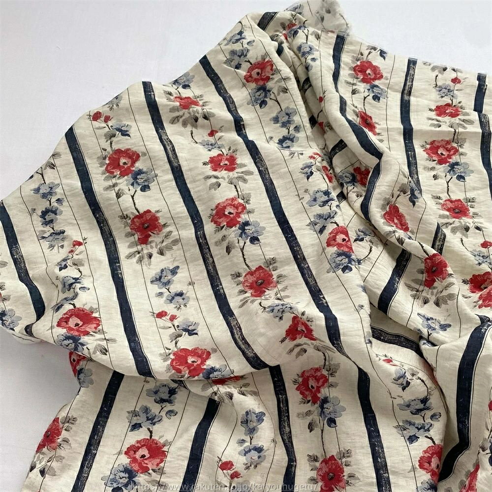 【時間限定10%OFFク一ポン】送料無料 135cm幅 90cm単位 生地 布 布地 きじ ぬの 手作り生地 裁縫 DIY用生地 手芸用 ハンドメイド向け プリント 花柄 ストライプ レッド 楽天海外通販