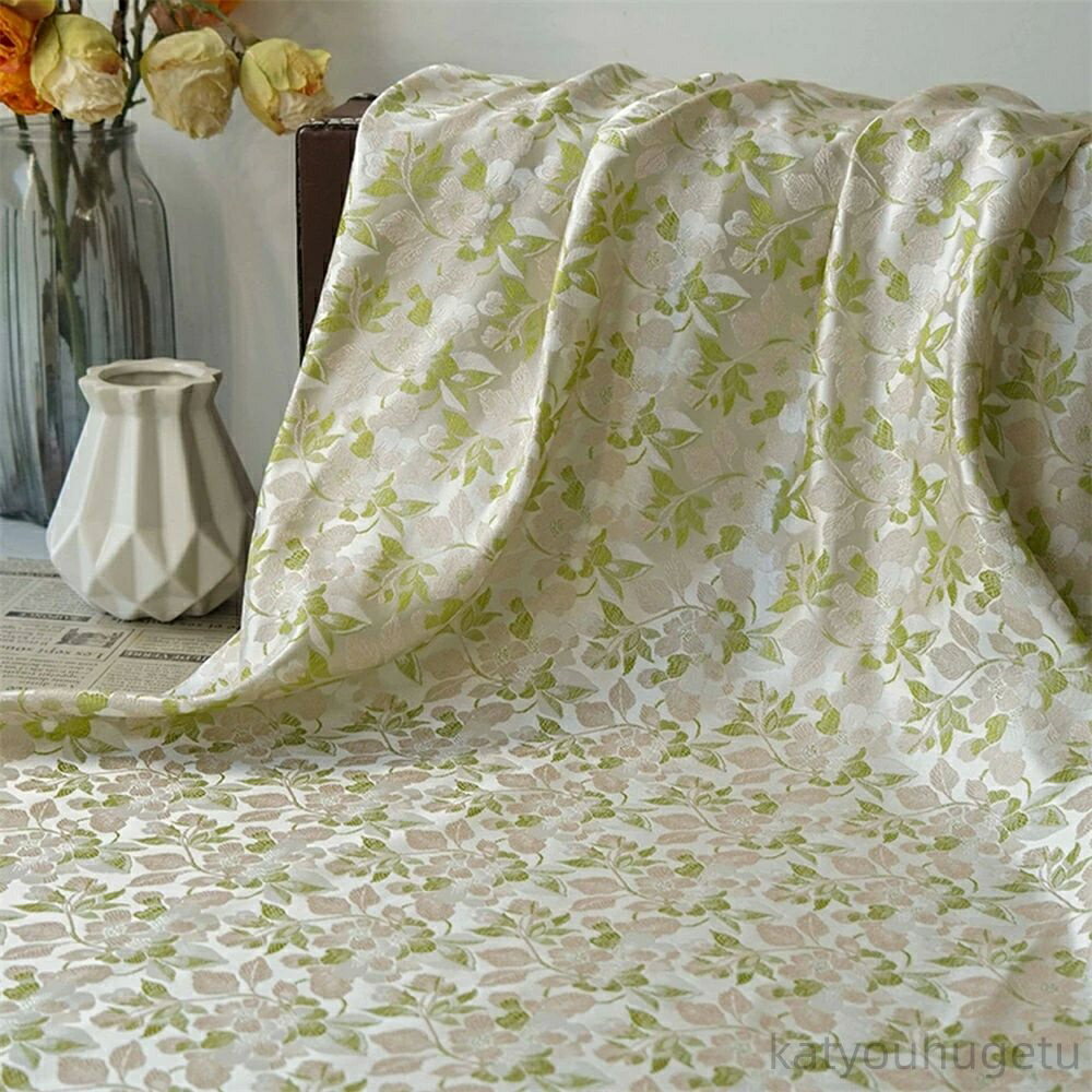 【時間限定10%OFFク一ポン】送料無料 144cm幅 90cm単位 ジャカード生地 生地 布 布地 色織り生地 花模様 グリーン ピンク 楽天海外通販