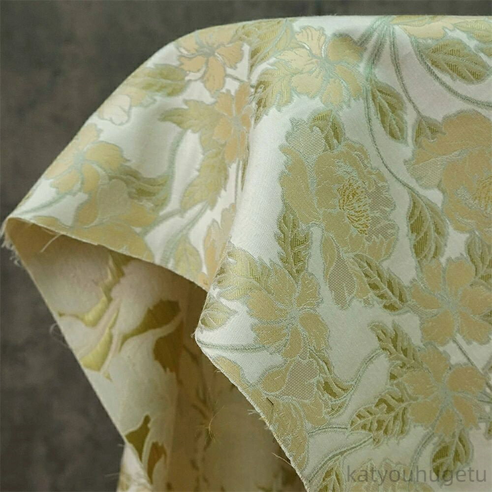 【時間限定10%OFFク一ポン】送料無料 140cm幅 90cm単位 ジャカード生地 生地 布 布地 色織り生地 花柄生地グリーン イエロー 楽天海外通販