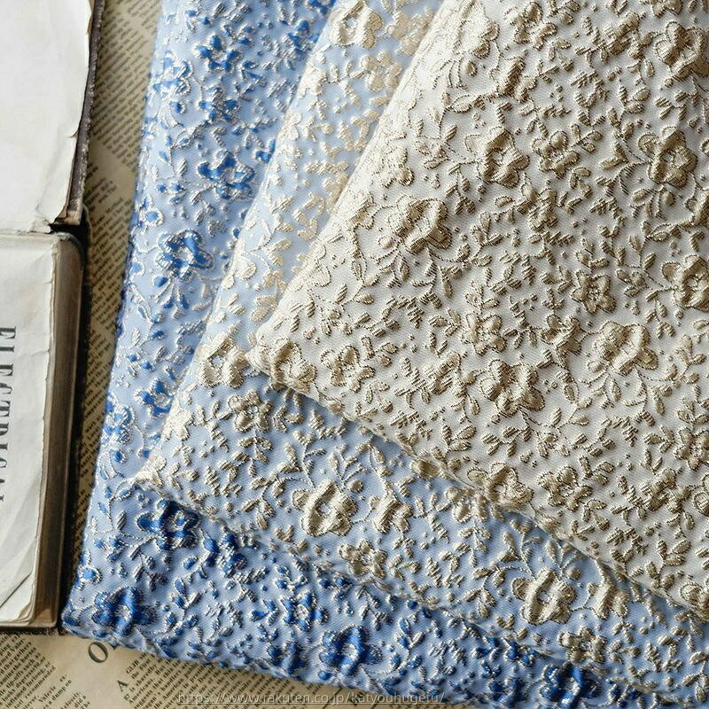 【時間限定10%OFFク一ポン】送料無料 137cm幅 90cm単位 ジャカード生地 エンボス生地 浮き彫り生地 生地 布 布地 色織り生地 花柄生地 小花 ブルー 杏色 楽天海外通販