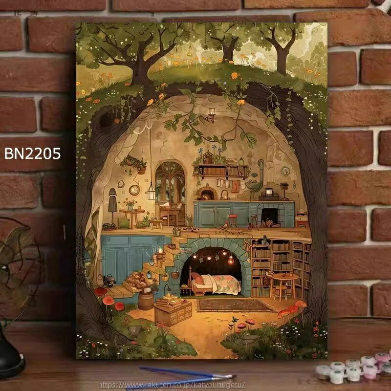 【時間限定10%OFFク一ポン】送料無料 塗り絵 数字 油絵 数字塗り絵 数字油絵セット 大人の塗り絵 ぬりえ インナーフレーム付 初心者向け 油絵風 絵画 美術品 DIY絵 インテリア お絵描き 風景 洞窟小屋柄 楽天海外通販