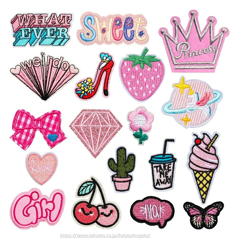 【時間限定10%OFFク一ポン】送料無料 18枚組 ワッペン アップリケ 刺繍ワッペン 刺繍アップリケ 刺繍 布ワッペン 裁縫材料 DIY手芸用 汚れや穴隠しに便利 服の補修 アイロン接着可能 ピンク 蝶結び 少女 苺 ハート 楽天海外通販