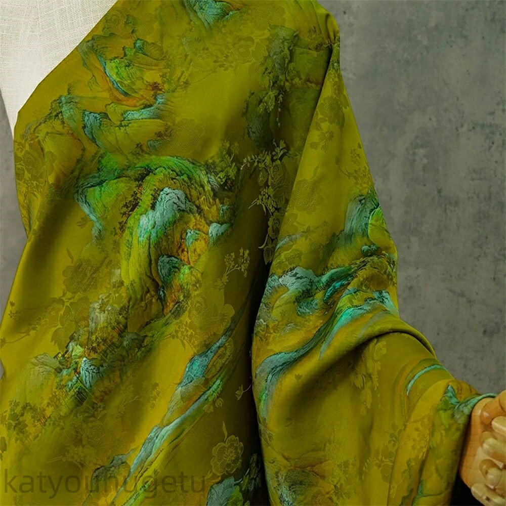 【時間限定10%OFFク一ポン】送料無料 140cm幅 90cm単位 生地 布 布地 プリント生地 シャンユンシャ 山水柄 木柄 グリーン 楽天海外通販