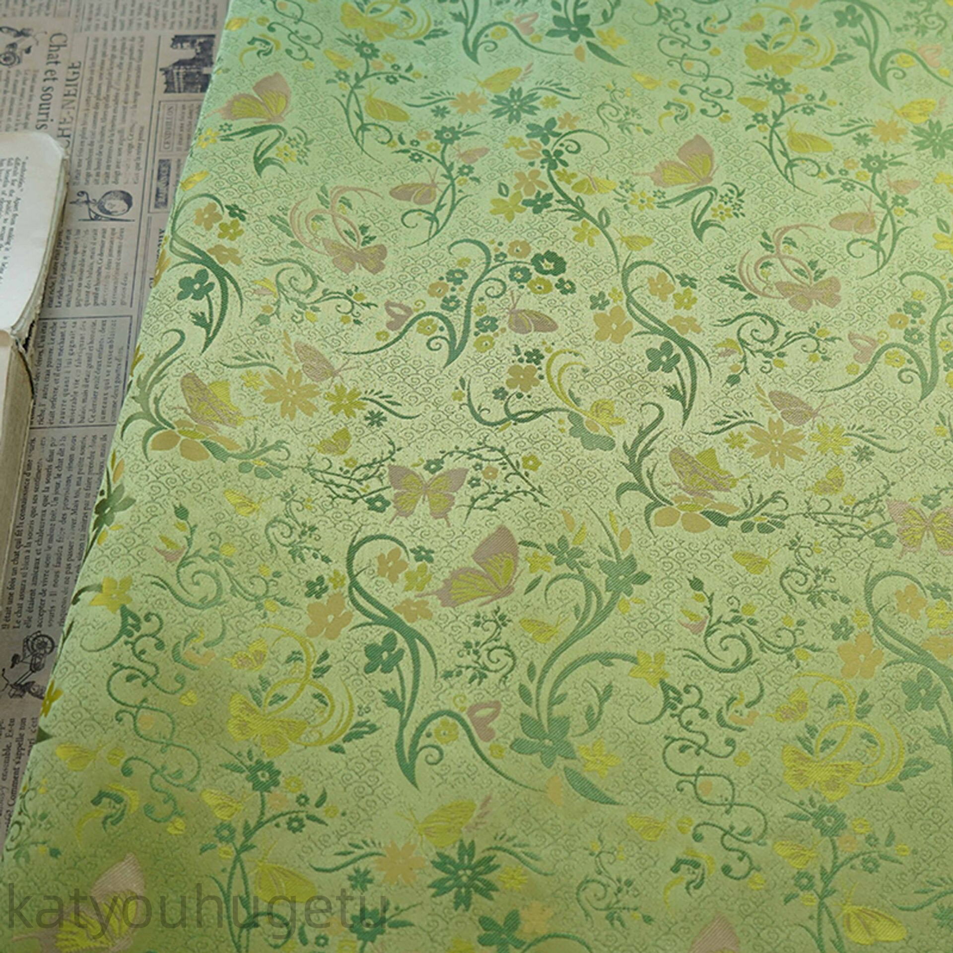 【時間限定10%OFFク一ポン】送料無料 160cm幅 90cm単位 ジャカード生地 生地 布 布地 色織り生地 胡蝶柄 藤 花柄 植物柄 グリーン 楽天海外通販