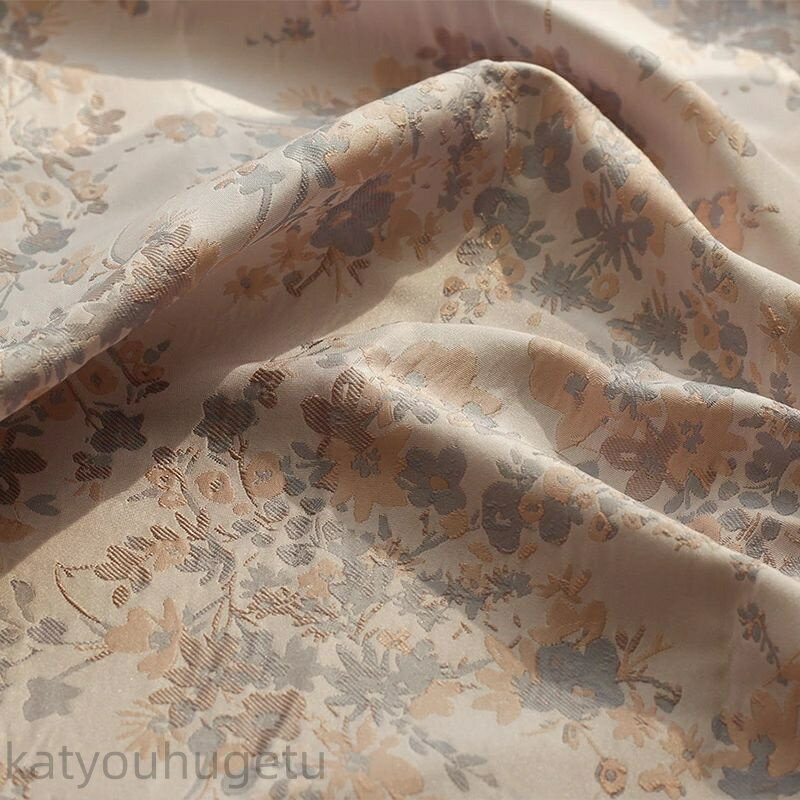 【時間限定10%OFFク一ポン】送料無料 155cm幅 90cm単位 ジャカード生地 生地 布 布地 色織り生地 花柄 杏色 ベージュ 楽天海外通販