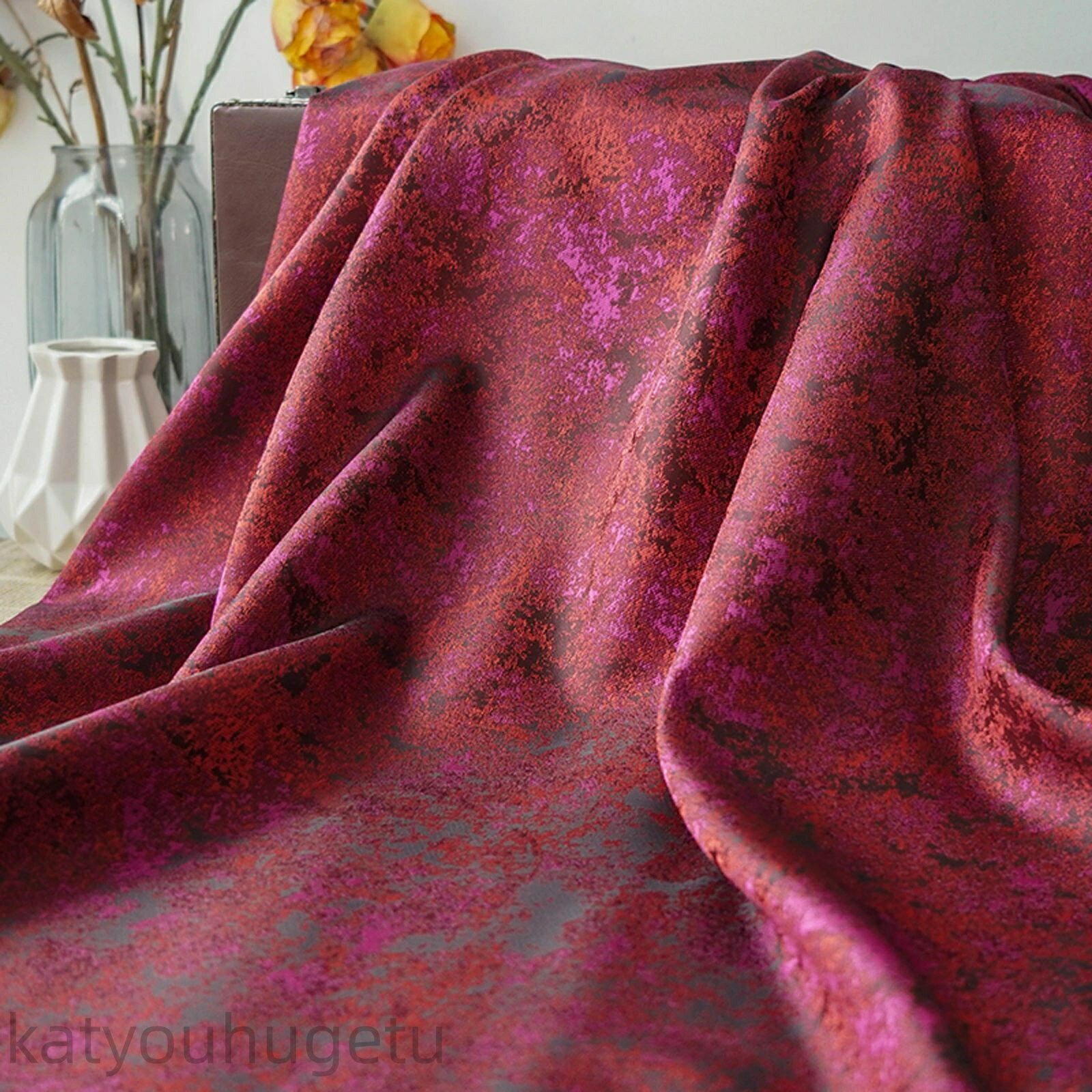 【時間限定10%OFFク一ポン】送料無料 145cm幅 90cm単位 ジャカード生地 生地 布 布地 色織り生地 花柄 レッド パープル 楽天海外通販