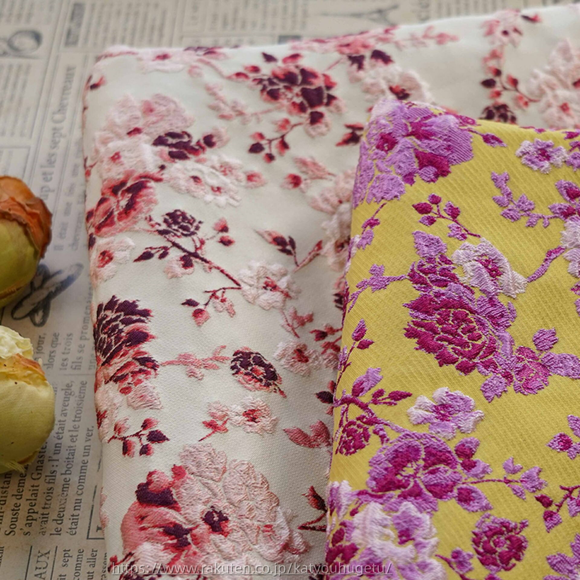 【時間限定10%OFFク一ポン】送料無料 134cm幅 90cm単位 ジャカード生地 エンボス生地 生地 布 布地 色織り生地 花柄 牡丹花 イエロー パープル 白 ピンク 楽天海外通販
