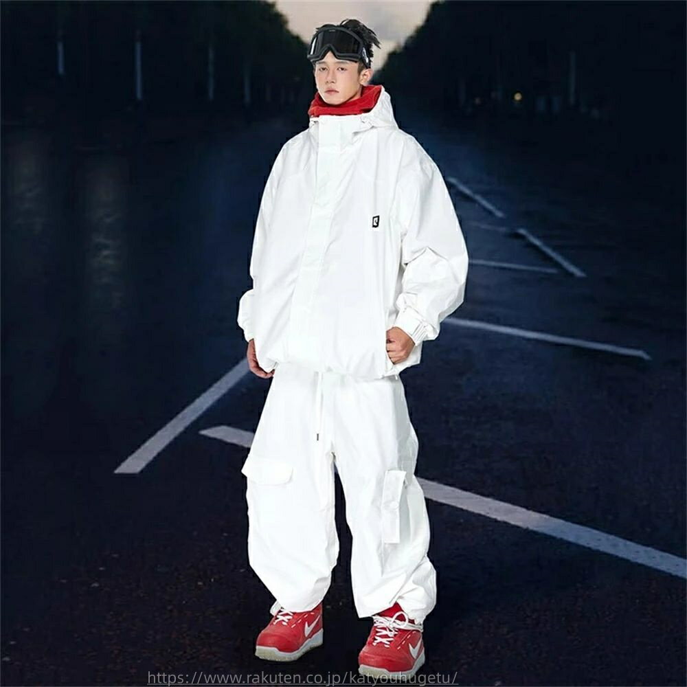 【時間限定10%OFFク一ポン】送料無料 スノーボードウェア スキーウェア スノボウェア レディース メンズ 上下セット セットアップ スノボジャケット 前開き アウター スノボパンツ ロングパンツ ボトムス ズボン 白 ホワイト 無地 楽天海外通販