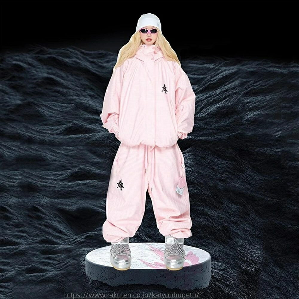 【時間限定10%OFFク一ポン】送料無料 スノーボードウェア スキーウェア スノボウェア レディース メンズ 上下セット セットアップ スノボジャケット 前開き アウター スノボパンツ ロングパンツ ボトムス ズボン ピンク チェック柄 楽天海外通販