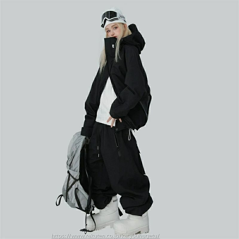 【時間限定10%OFFク一ポン】送料無料 スノーボードウェア スキーウェア スノボウェア レディース メンズ 上下セット セットアップ スノボジャケット 前開き アウター スノボパンツ ロングパンツ ボトムス ズボン 黒 ブラック 楽天海外通販