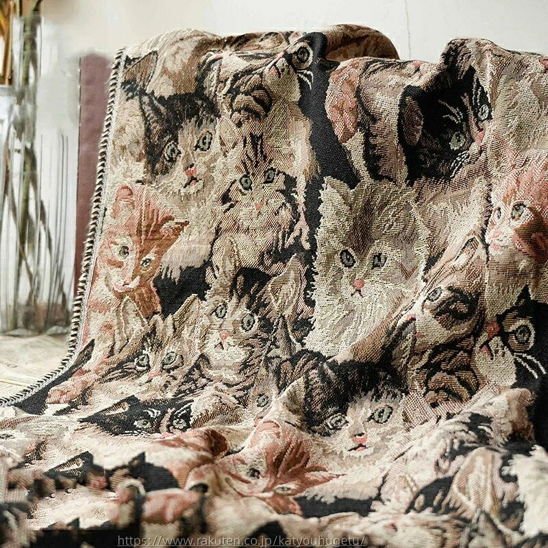 【時間限定10%OFFク一ポン】送料無料 144cm幅 90cm単位 ジャカード生地 生地 布 布地 色織り生地 猫柄 厚手 楽天海外通販